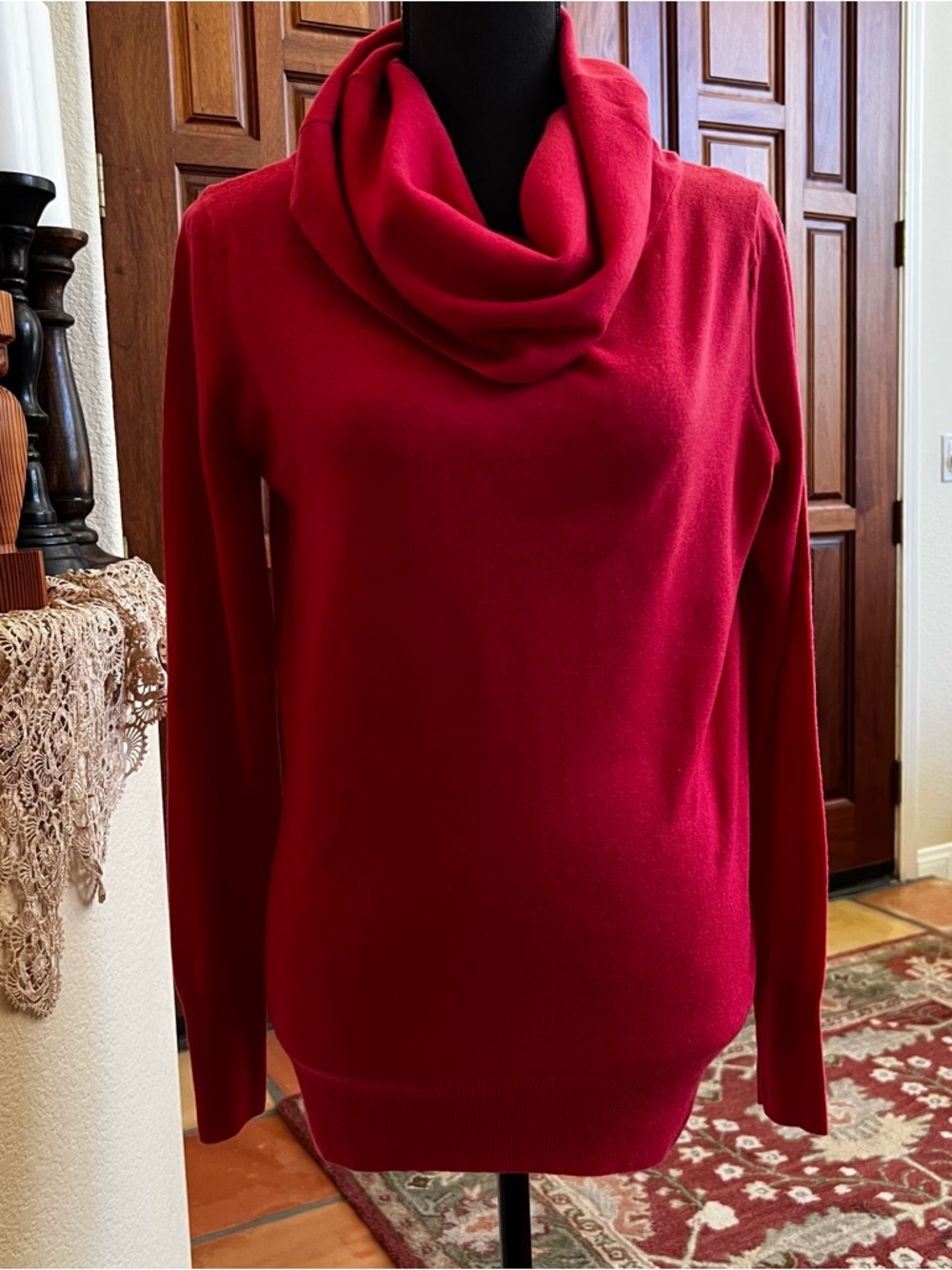 Lavia by Piazza Sempione Red Size Large Cowl Neck Sweater Silk Cashmere